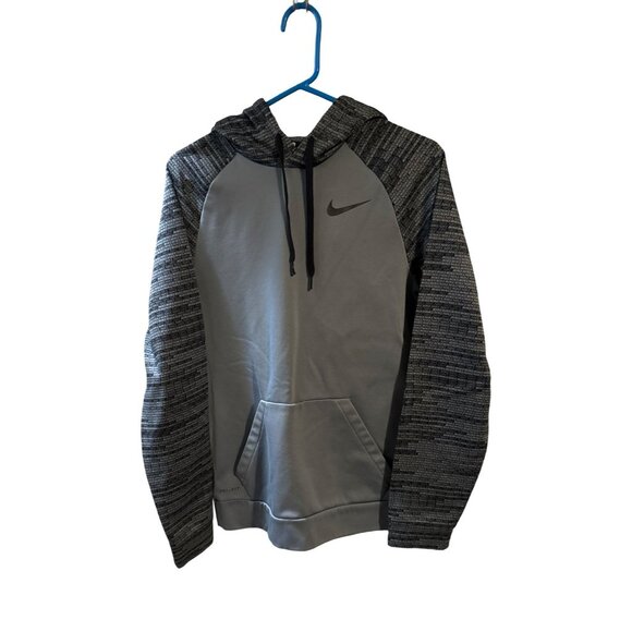 Nike Mens Dri-Fit Hoodie Gray/Black Size S Athletic Pullover With Kangaroo Pocke - Picture 2 of 4